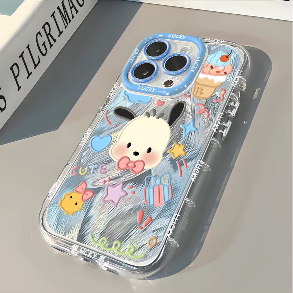 Cute Blue Bunny Clear Phone Case with Camera Ring Accent